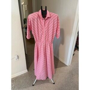 Vintage The American Shirt Dress Pink & White Striped 3/4 Sleeve Dress 11/12